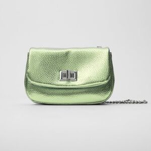 Zara Mini Metallic Green Bag Silver Crossbody Chain NEW Party Holiday Wedding